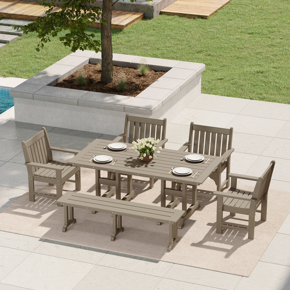 Malibu 6-Piece HDPE Outdoor Rectangle Dining Patio Table and Chairs Set