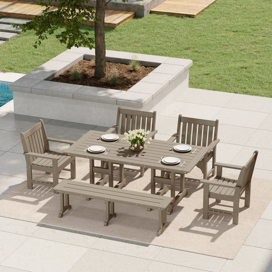 Malibu 6-Piece HDPE Outdoor Rectangle Dining Patio Table and Chairs Set
