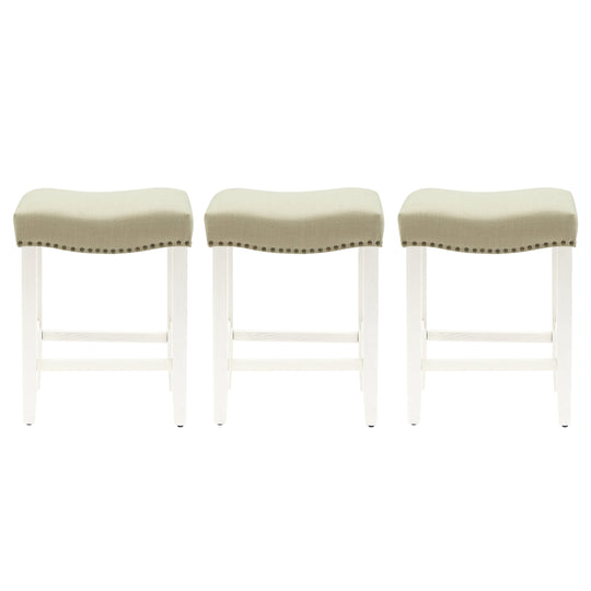 Lenox 24" Upholstered Saddle Seat Antique White Counter Stool (Set of 3)