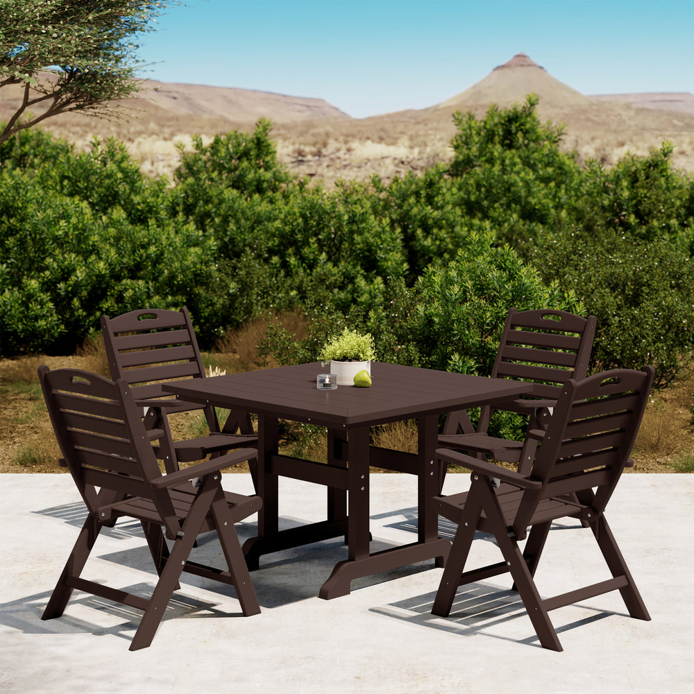 Malibu 5-Piece HDPE Square Patio Dining Table Set with Foldable Chairs