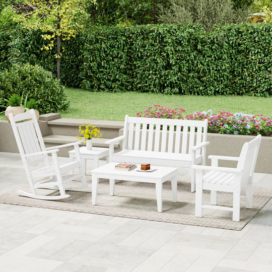 Malibu 5-Piece HDPE Outdoor Patio Furniture Couch and Rocking Chair Set