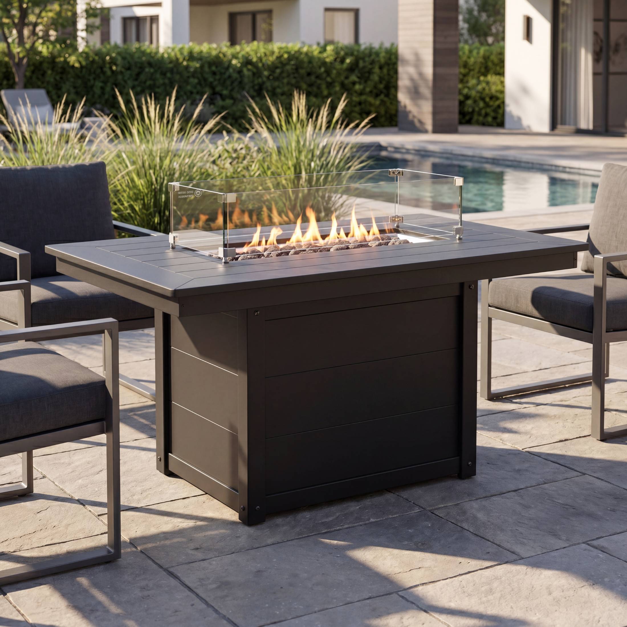 Helios 46" Modern Outdoor 55,000 BTU Patio Gas Propane Rectangle Deck Fire Pit Table