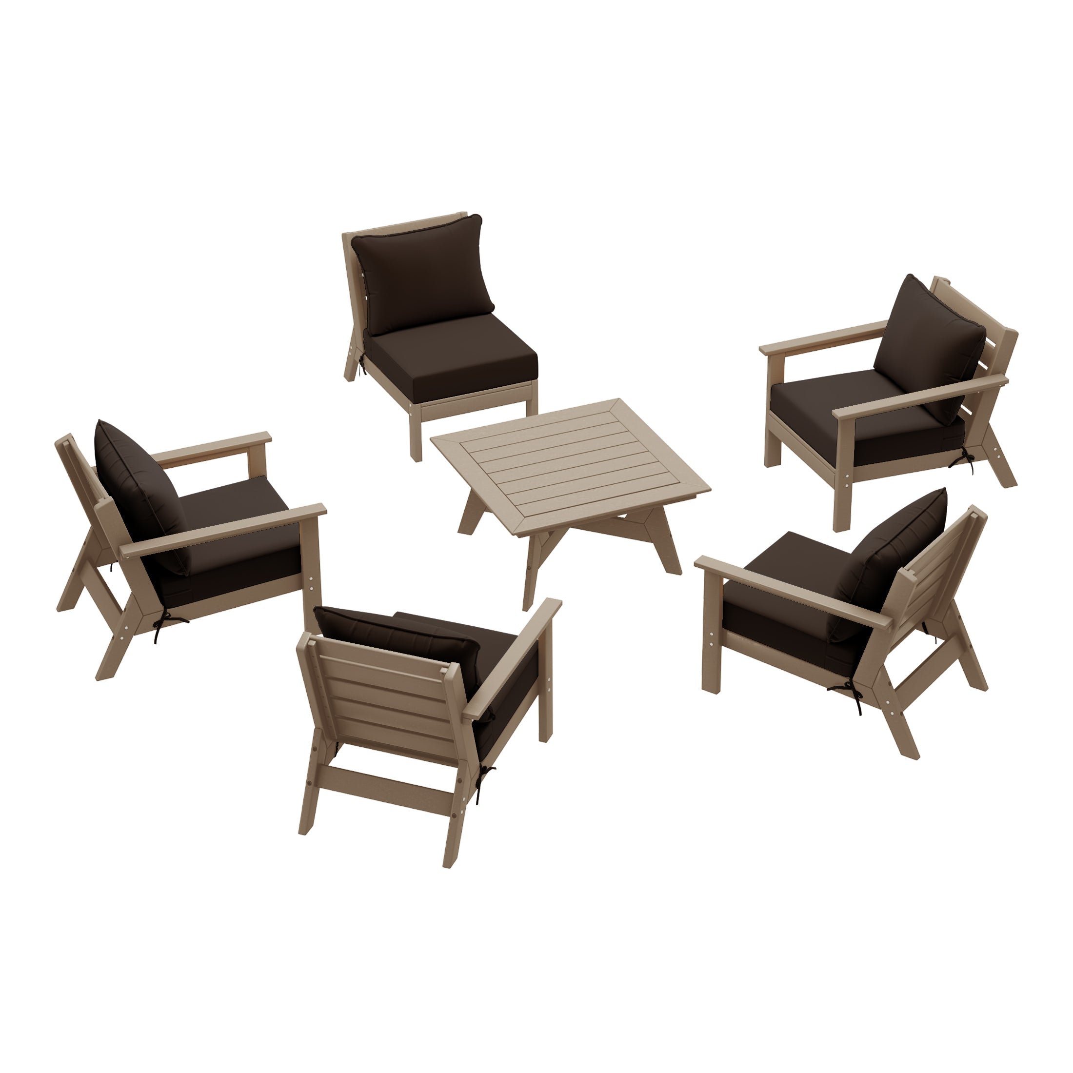 Avalon Outdoor 6-Piece Modular Sectional Patio Furniture Sofa Set in Weathered Wood Color Frame
