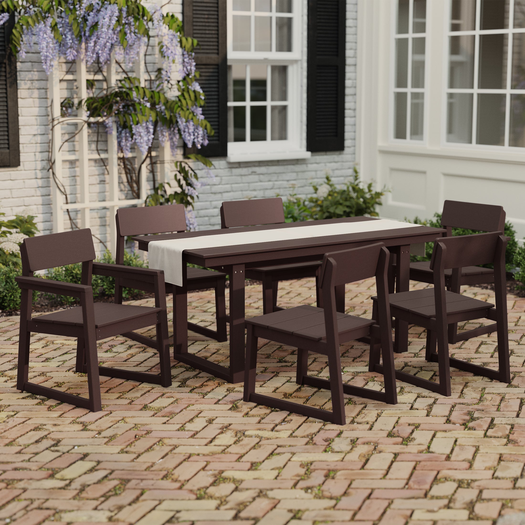 Paloma 7-Piece Modern HDPE Outdoor Patio Dining Table Set With Umbrella Hole