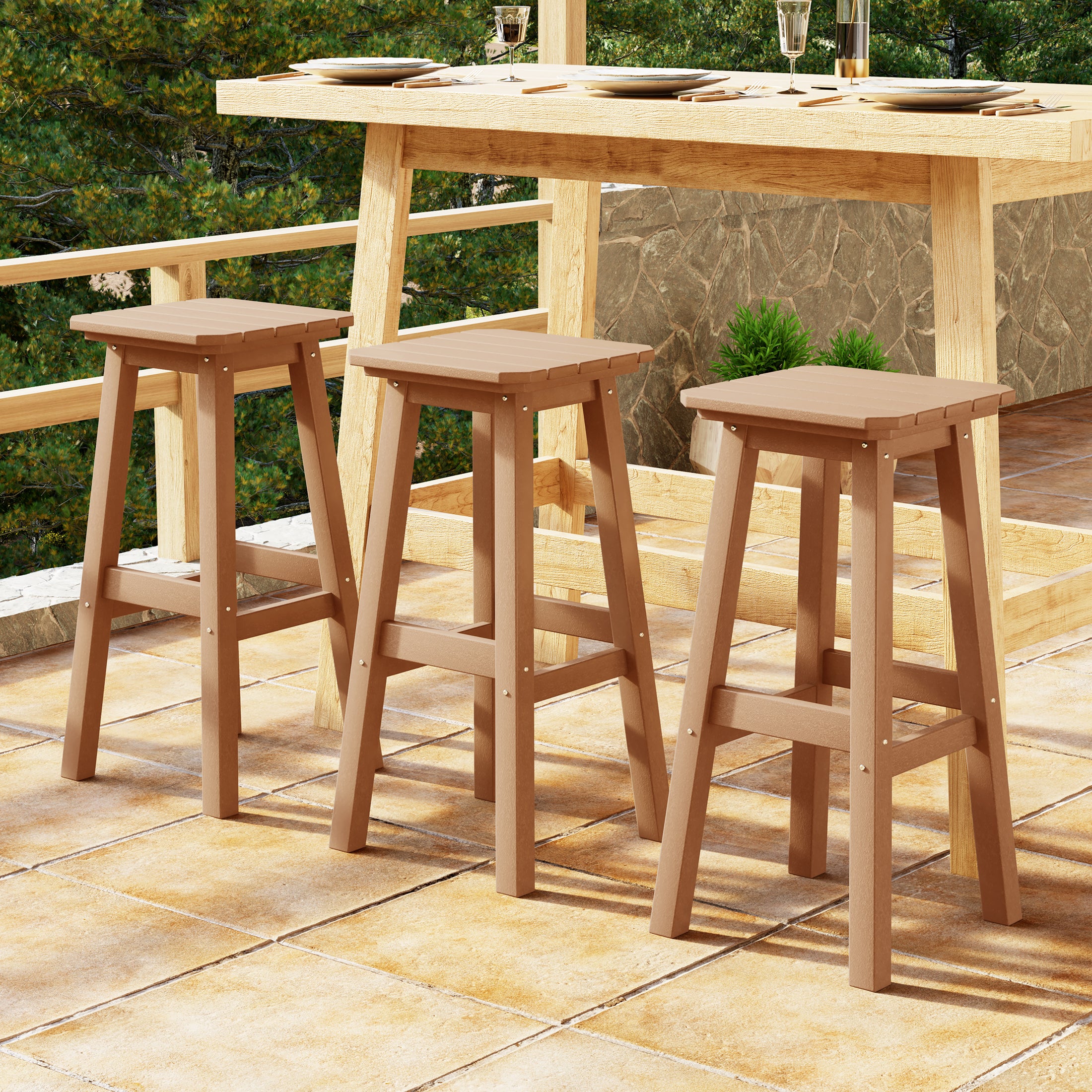 Malibu 29" HDPE Outdoor Patio Square Bar Stools (Set of 3)