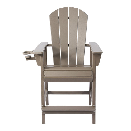 Malibu Outdoor HDPE  Tall Adirondack Counter Height Bar Chair With Cup Holder