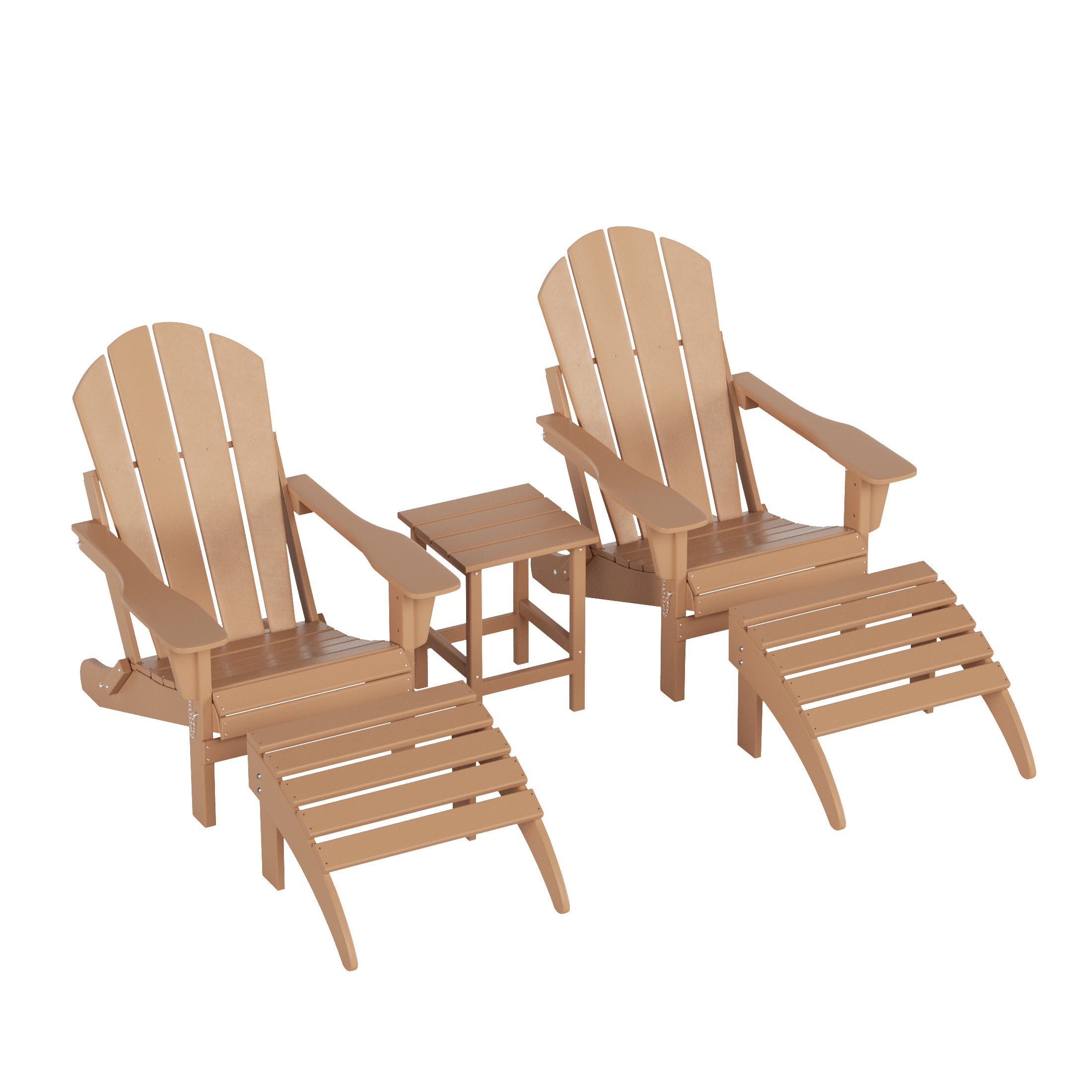 Malibu 5-Piece set classic Adirondack chairs with ottoman and a small coffee table (2 seater)