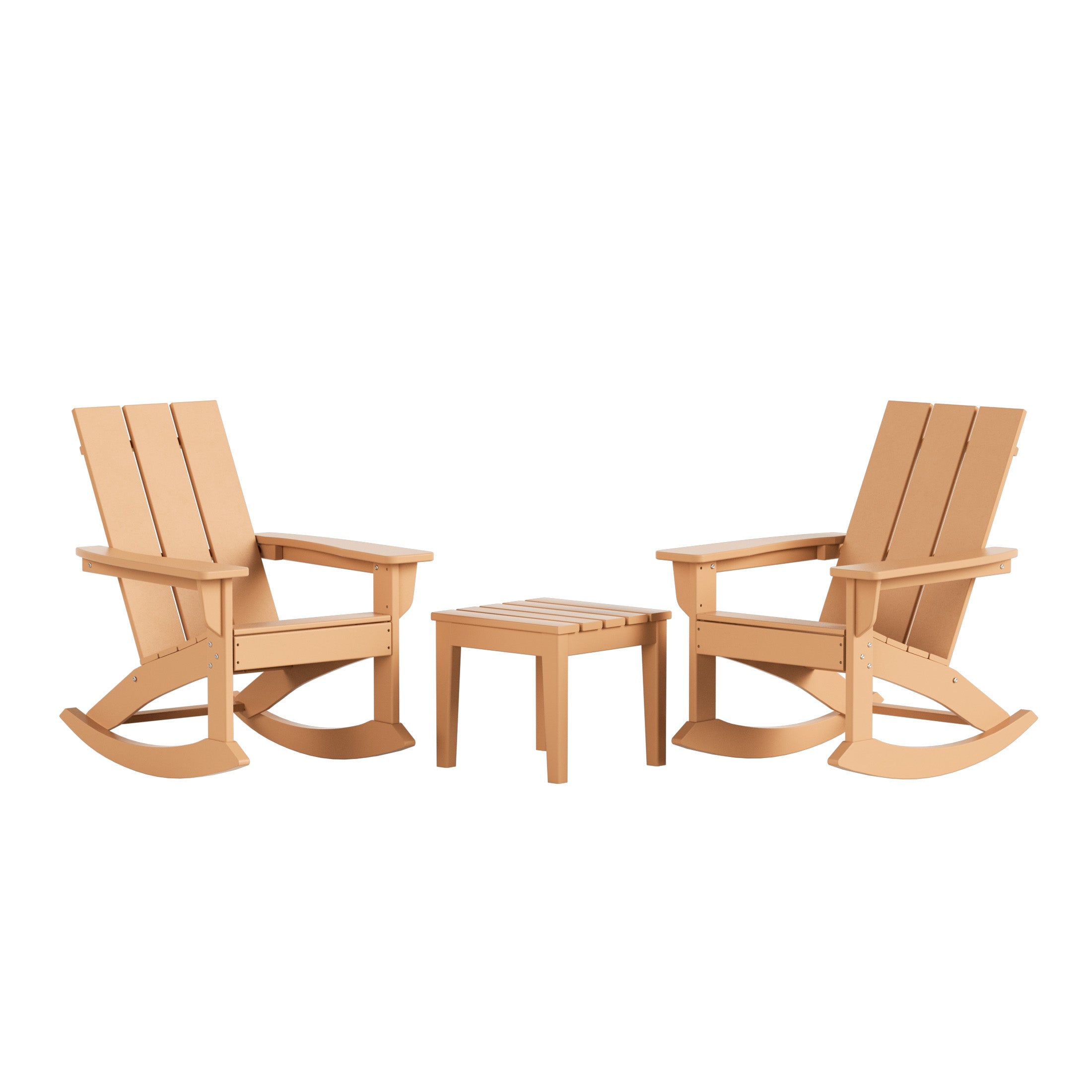 Ashore Modern Rocking Poly Adirondack Chair With Side Table 3-Piece Set