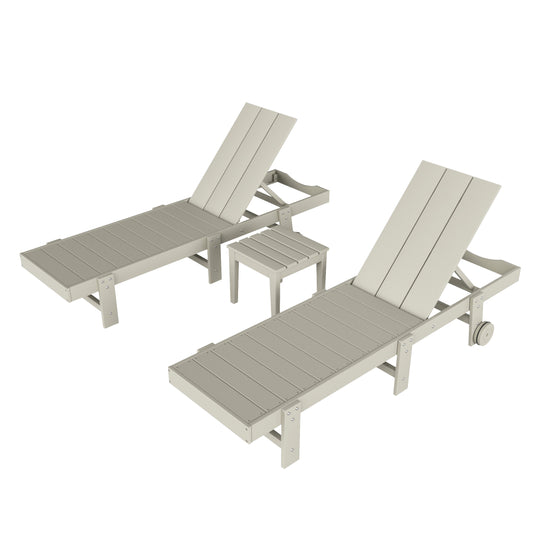 Ashore 3 Piece Modern Poly Reclining Chaise Lounge With Wheels