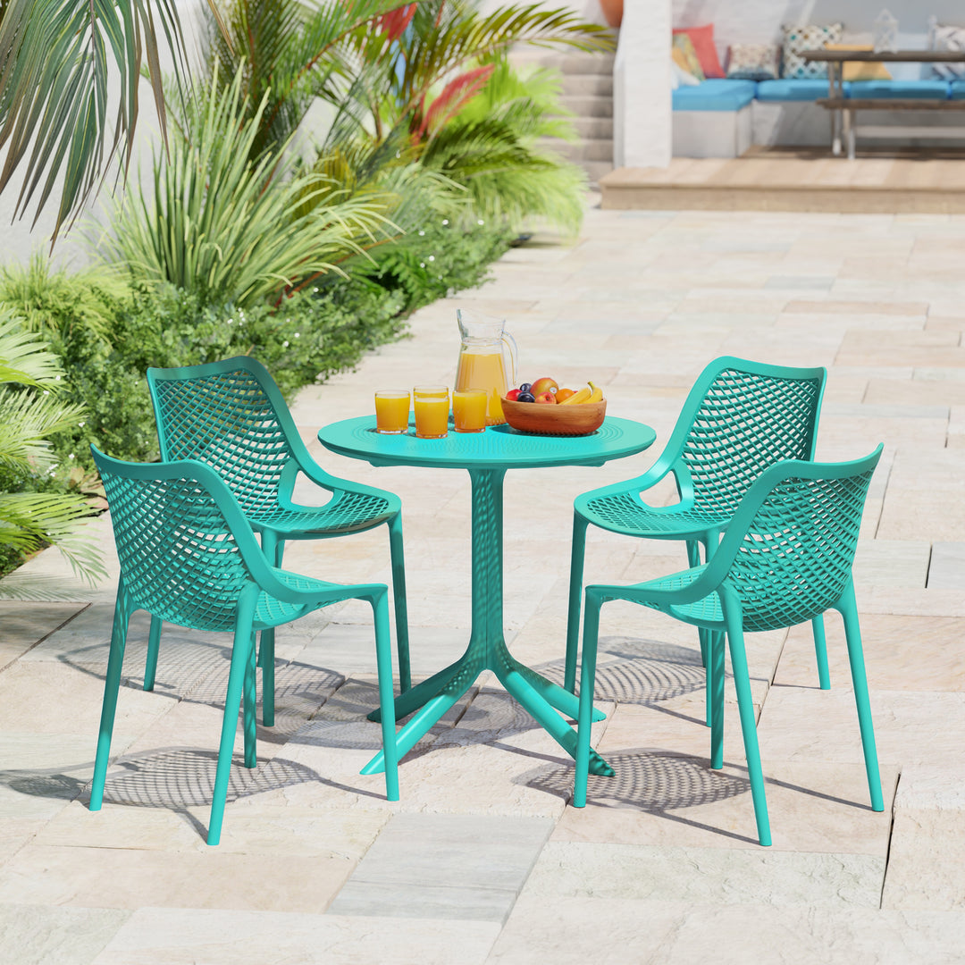 Playa 5-Piece Modern Round Patio Dining Table Set with Stackable Patio Dining Chairs
