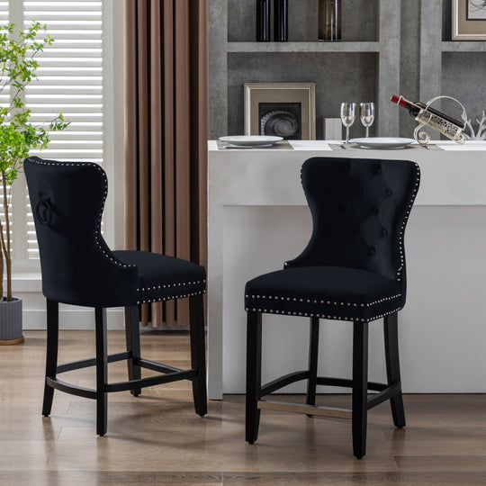 Wordford 24" Tufted Velvet Counter Stool (Set of 2), Black