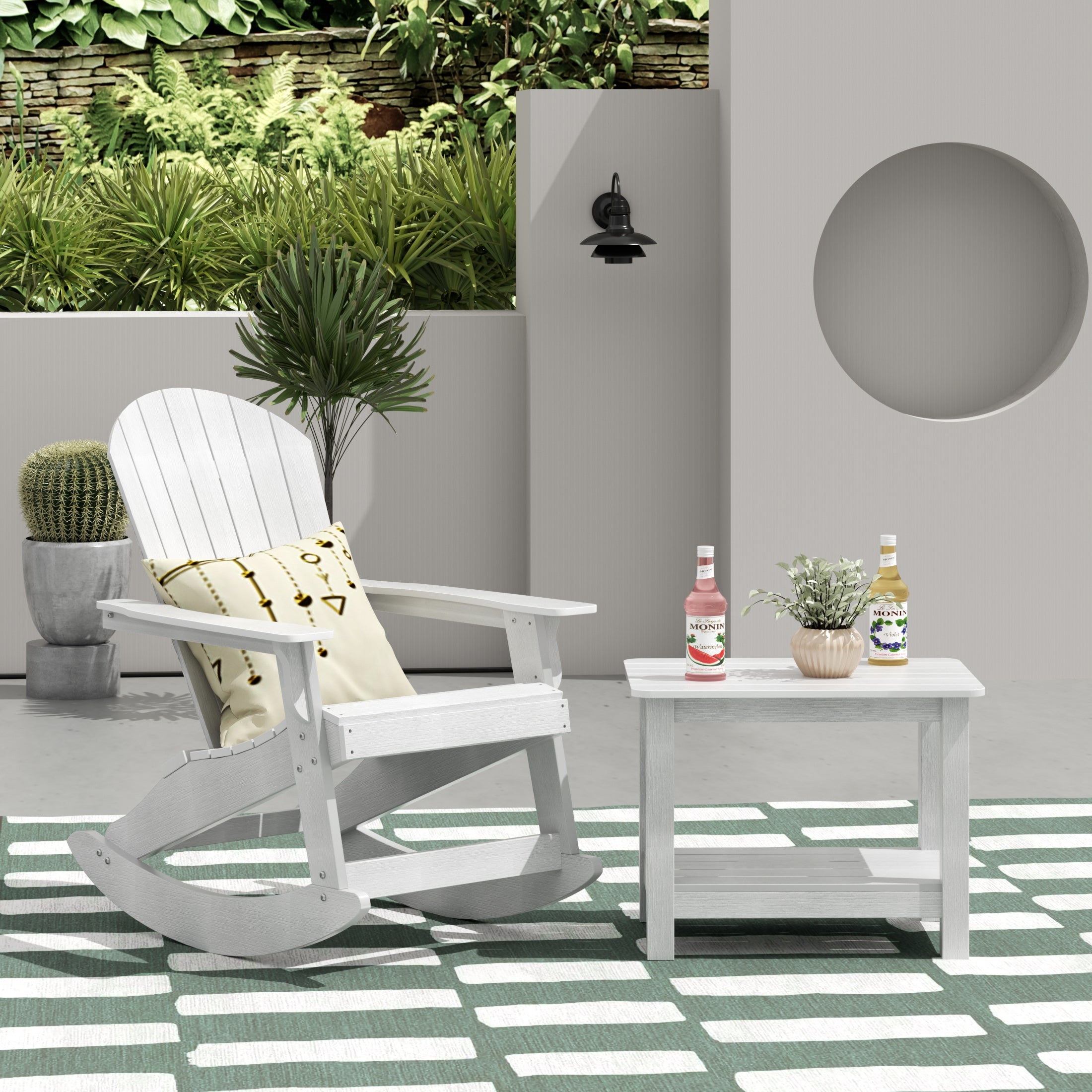 Tuscany 2-Piece HIPS Outdoor Rocking Adirondack Chair With Side Table