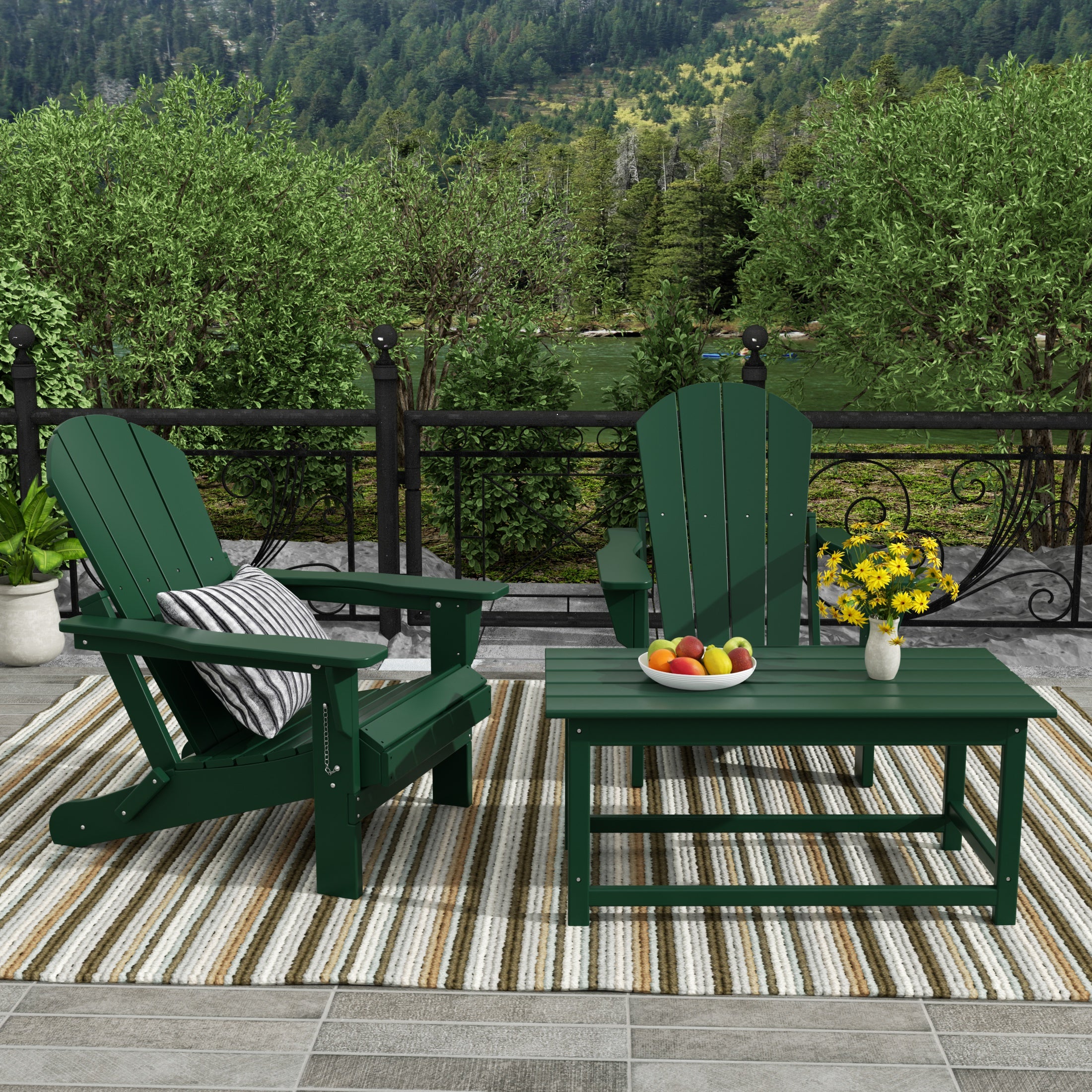 Malibu 3-Piece set Outdoor / Patio Poly Adirondack chair set with a Coffee table ( 2 seater )