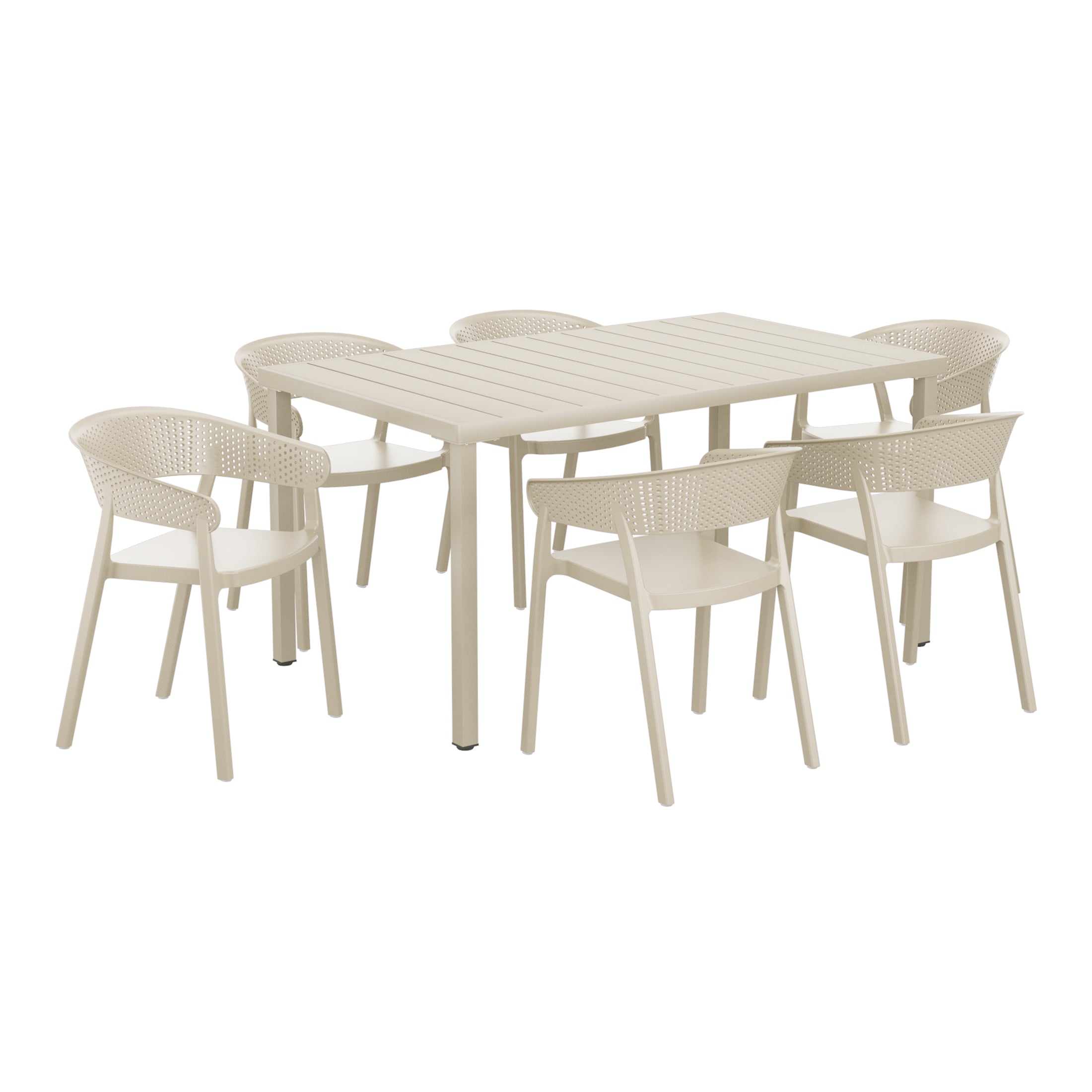 Playa 7-Piece Outdoor Metal Rectangle Patio Dining Table Set With Stackable Patio Dining Chairs