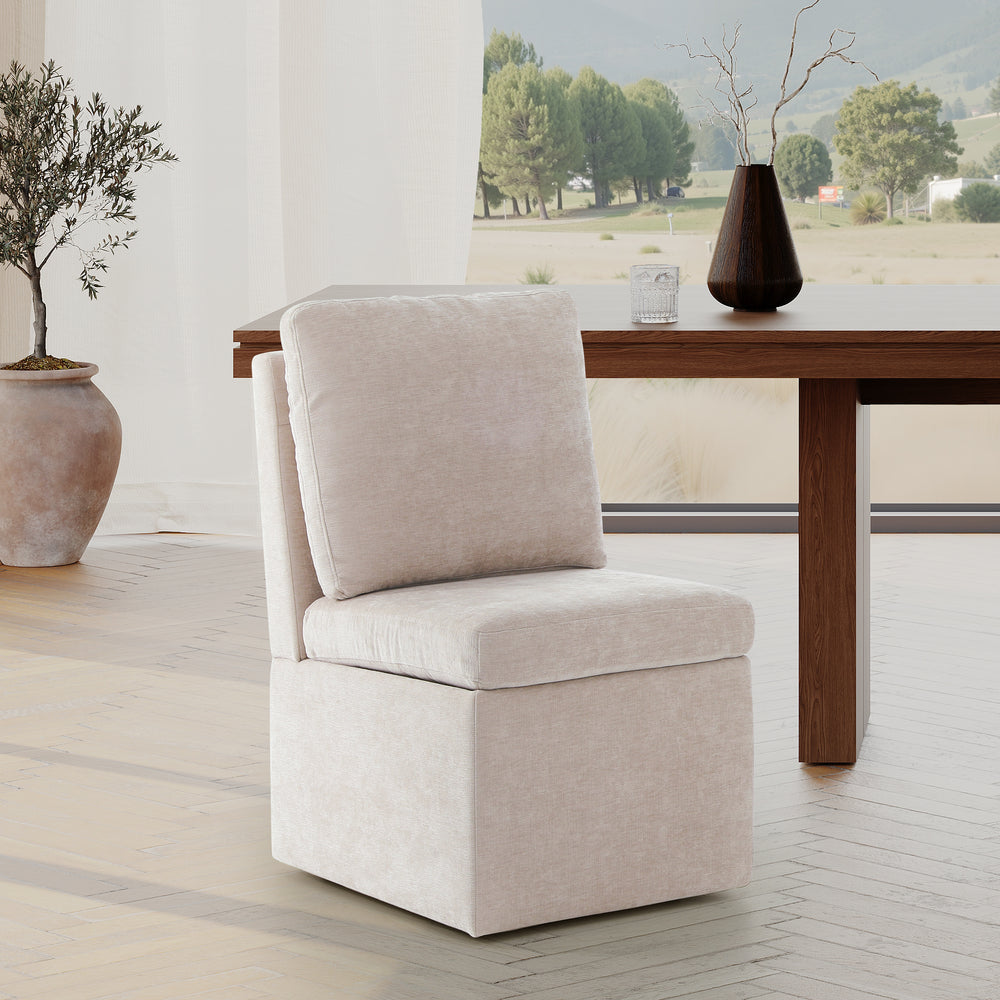 Soho Modern Upholstered Chenille Armless Dining Chairs With Casters