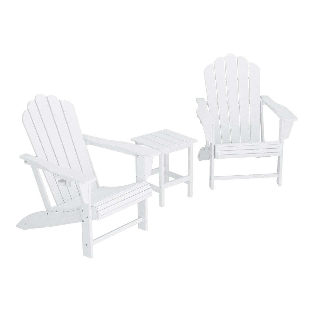 Highland 3-Piece Outdoor Patio HDPE Adirondack Chair With Cup Holder and Table Set