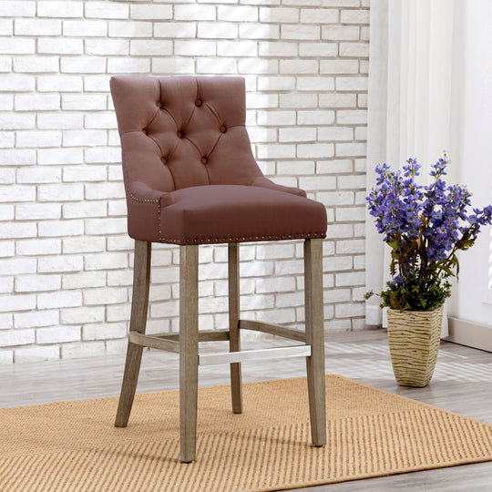 Hayes 29" Upholstered Tufted Wood Bar Stool, Antique Gray