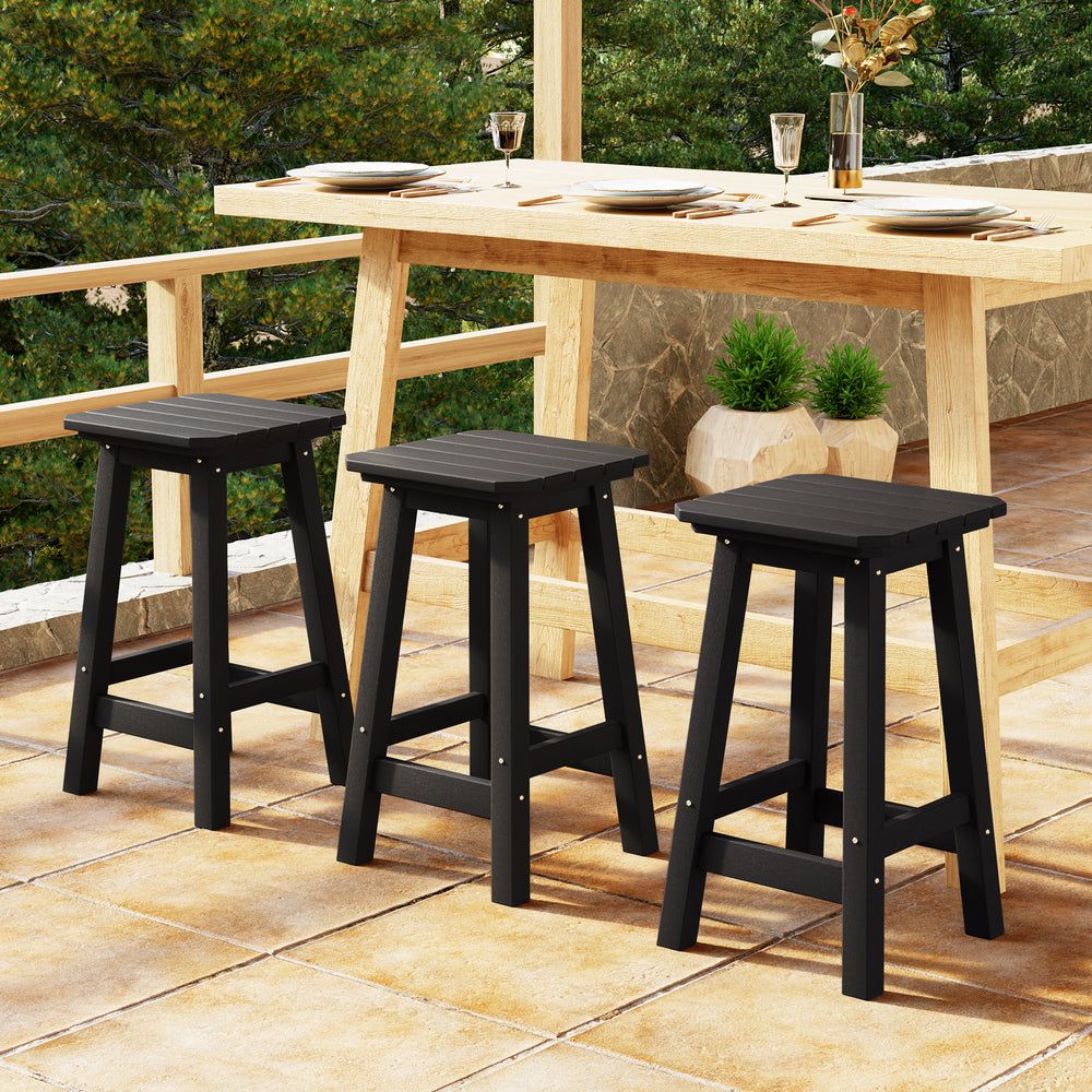 Malibu 24" HDPE Outdoor Patio Counter High Backless Square Bar Stools Set of Three