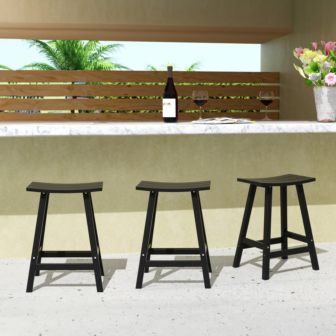 Malibu 24" HDPE Outdoor Patio Counter Height Bar Stools (Set of 3)