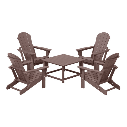 Malibu 5-Piece HDPE Adirondack Chair Outdoor Patio Square Table Conversation Set