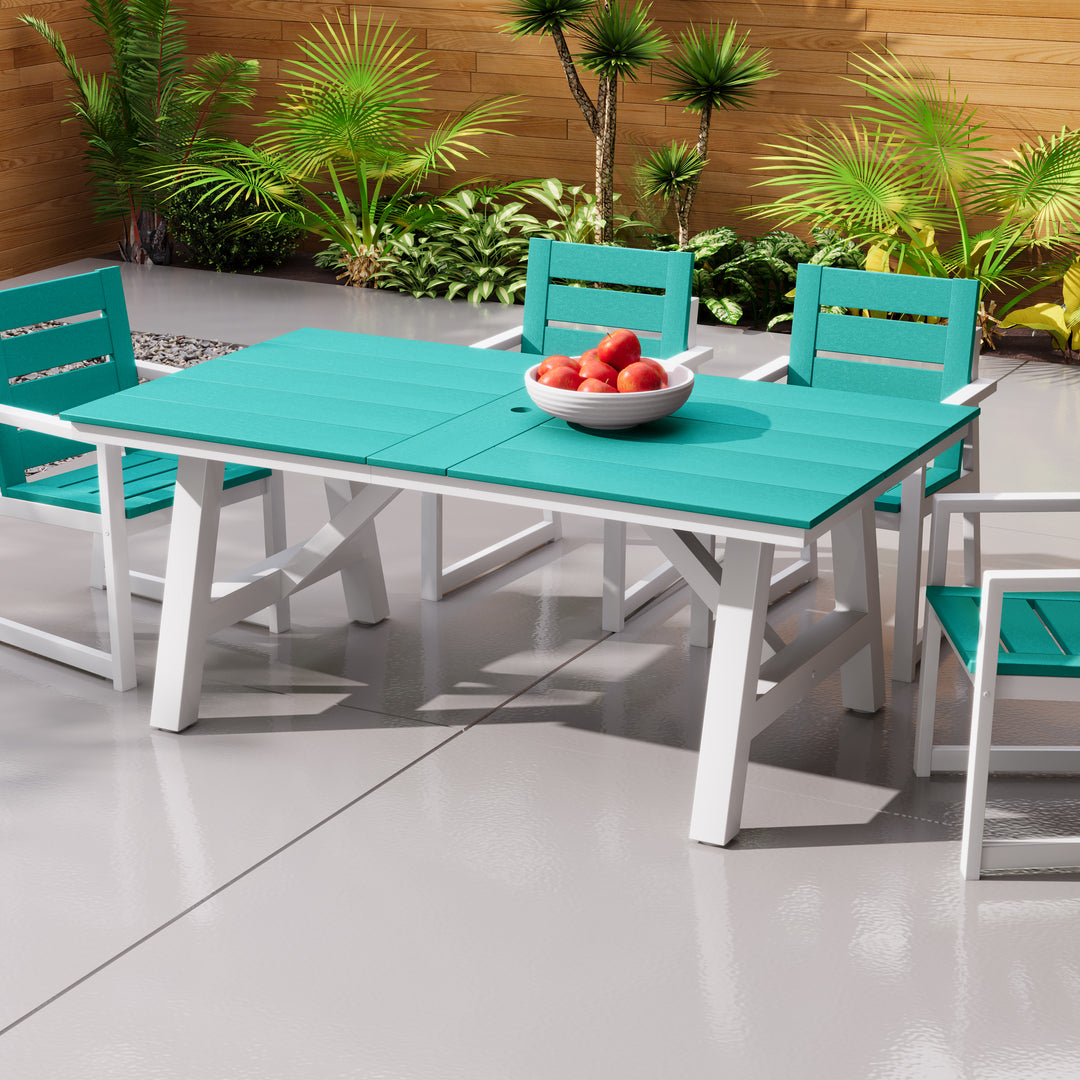 Cape May 72" HDPE Rectangle Outdoor Patio Dining Table With Umbrella Hole and Metal Frame