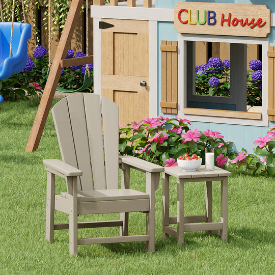 Malibu 2-Piece Kids Outdoor HDPE Adirondack Chair With Square Side Table Set