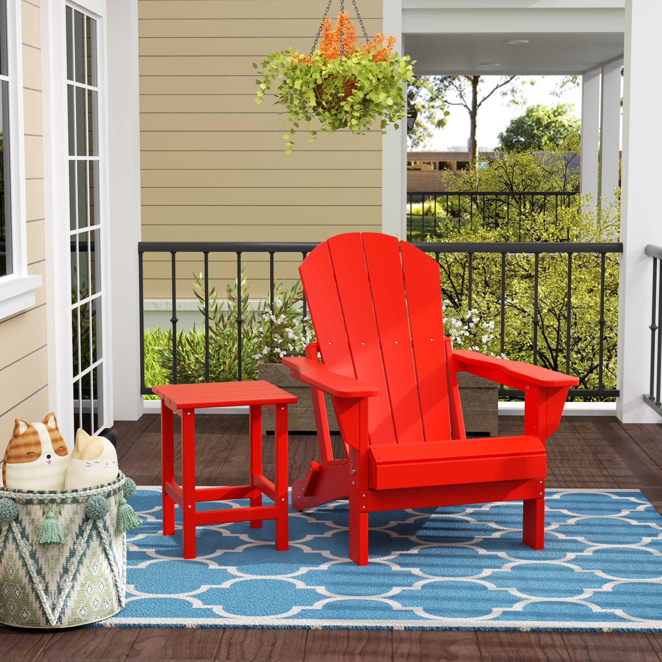 Malibu 2 piece set outdoor folding Poly Adirondack chair with side table
