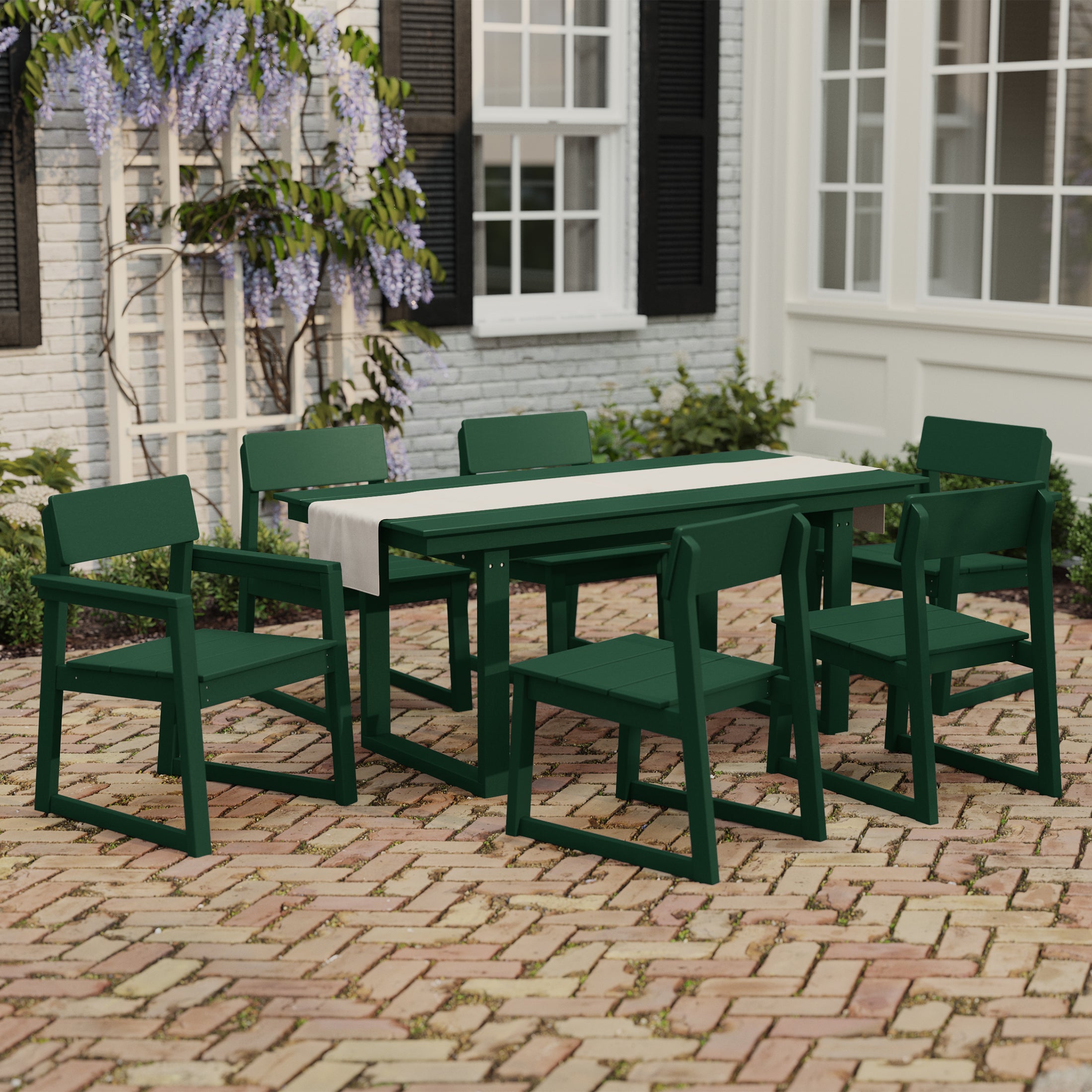 Paloma 7-Piece Modern HDPE Outdoor Patio Dining Table Set With Umbrella Hole