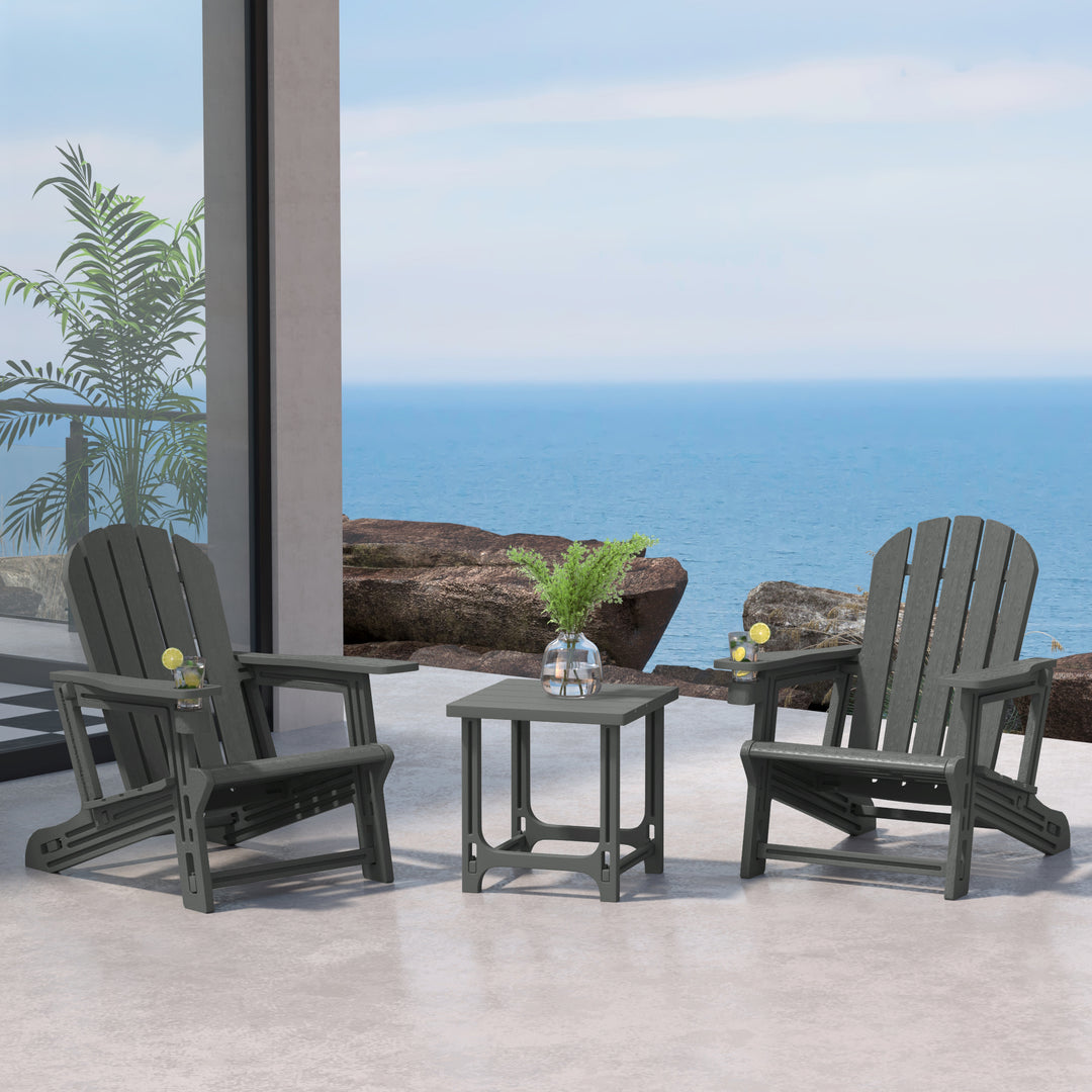 Azura 3-Piece HDPE Plastic Adirondack Patio Chairs With 18" Square Side Table Set