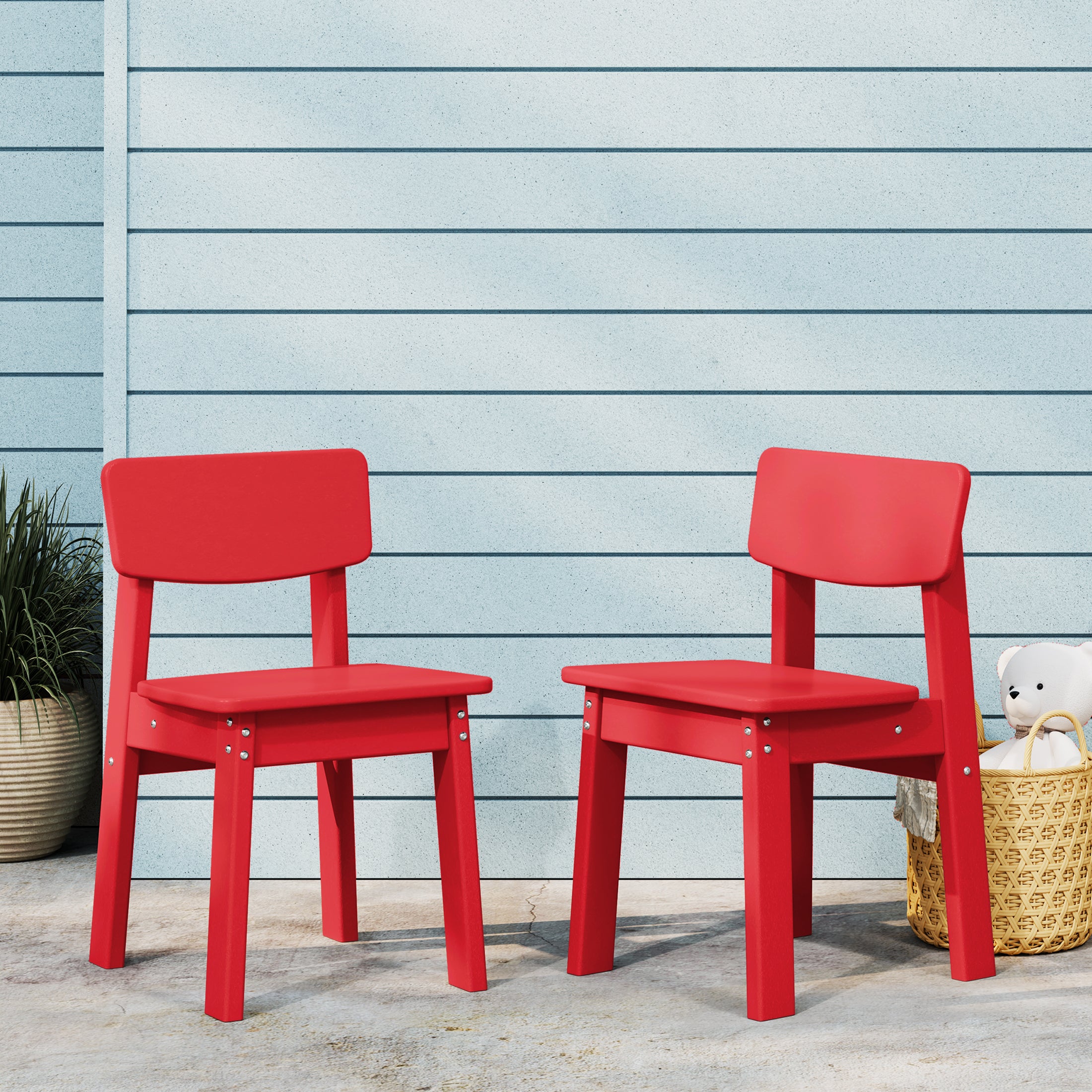 Tiny Terraces Outdoor HDPE Kids Modern Plastic Toddler Dining Chairs (Set of Two)