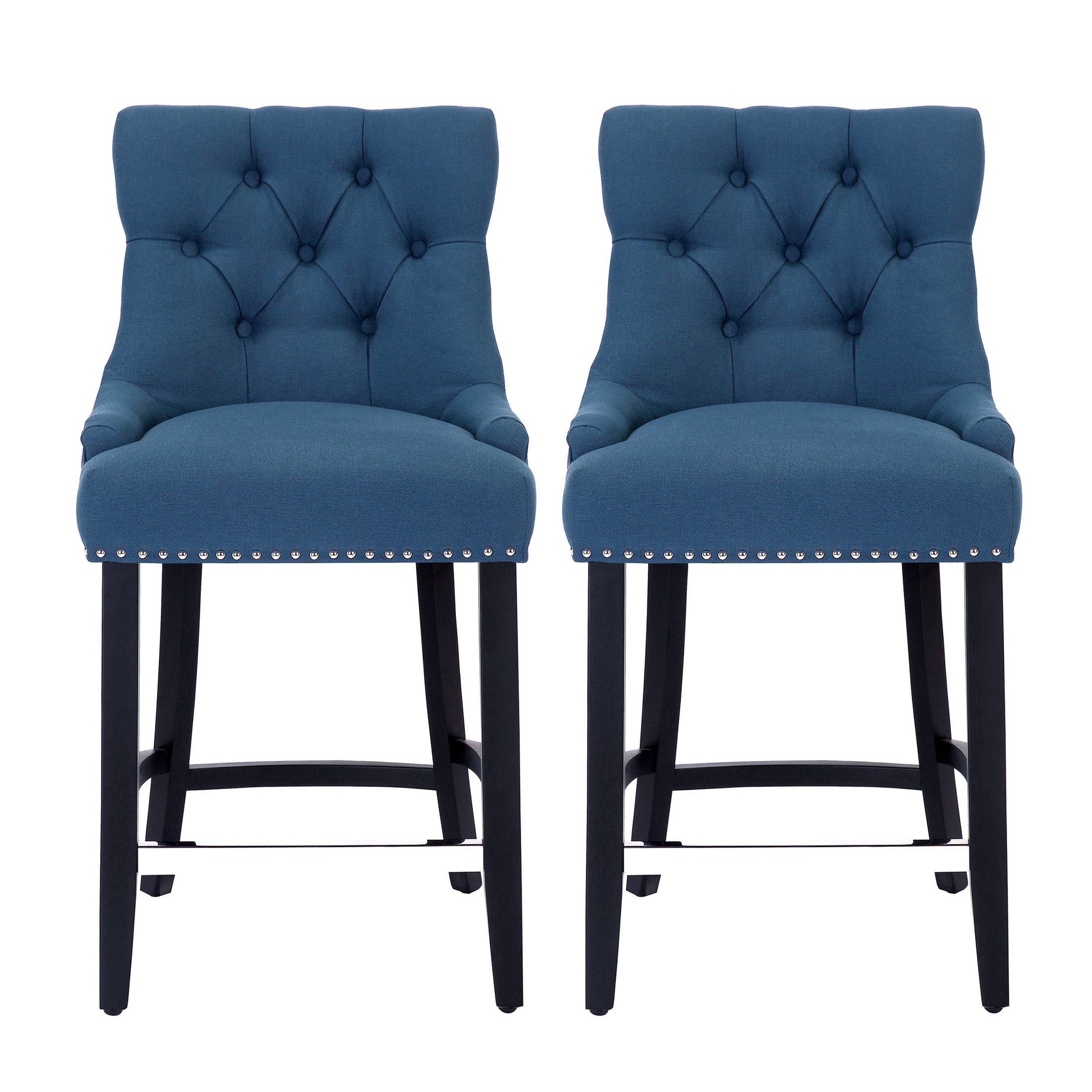 Hayes 24" Upholstered Wood Bar Stool with Tufted Back (Set of 2)