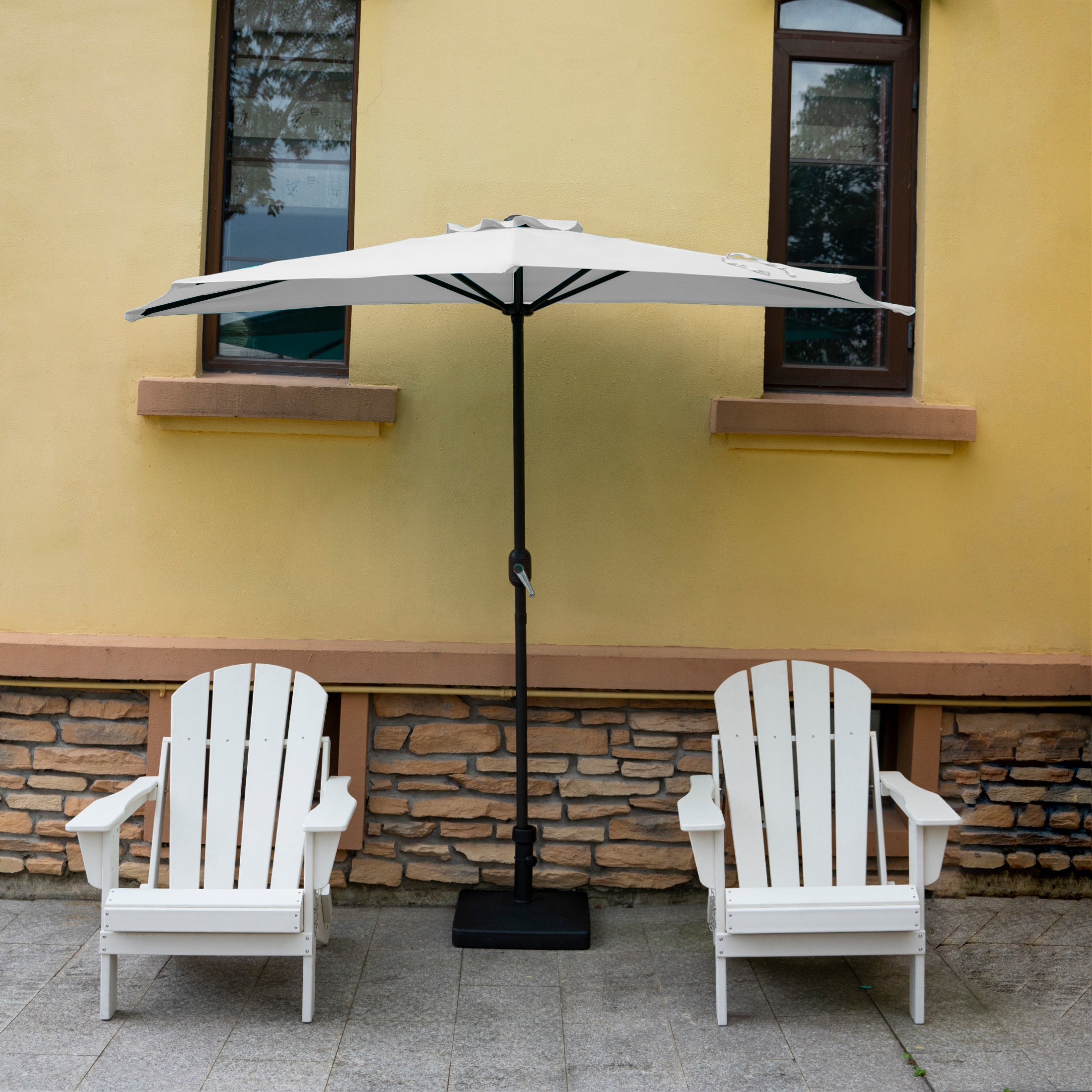 Lanai 9 ft. Aluminum Half Market Crank Lift Patio Umbrella