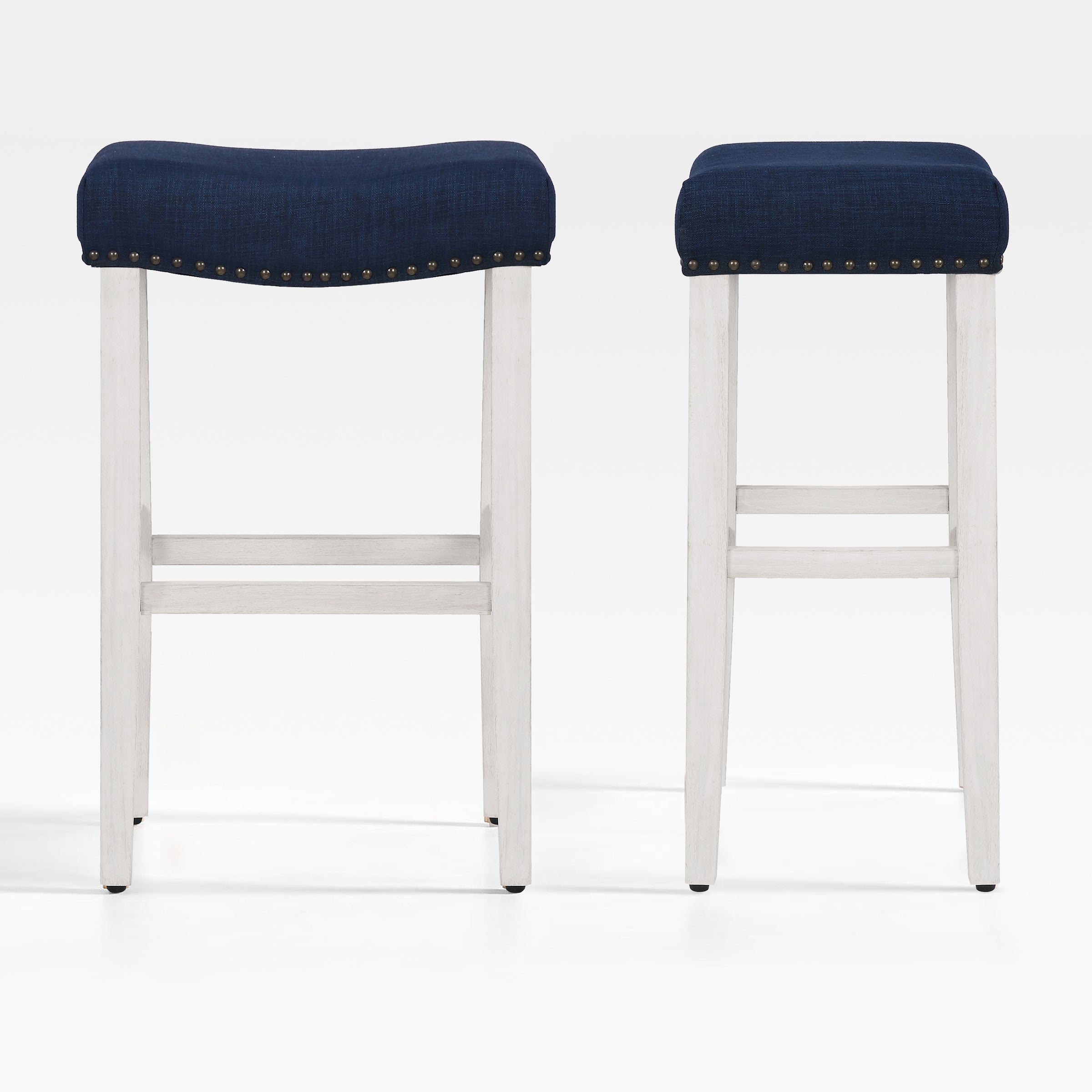 Lenox 29" upholstered nail head bar counter stools with Antique White color legs (2 piece set)