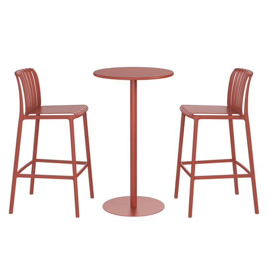 Playa 3-Piece Patio Adjustable Bar Table with Stackable Patio Bar Stools