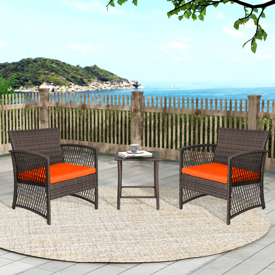 Melvi 3-Piece Outdoor Patio Wicker Conversation Set, Coffee