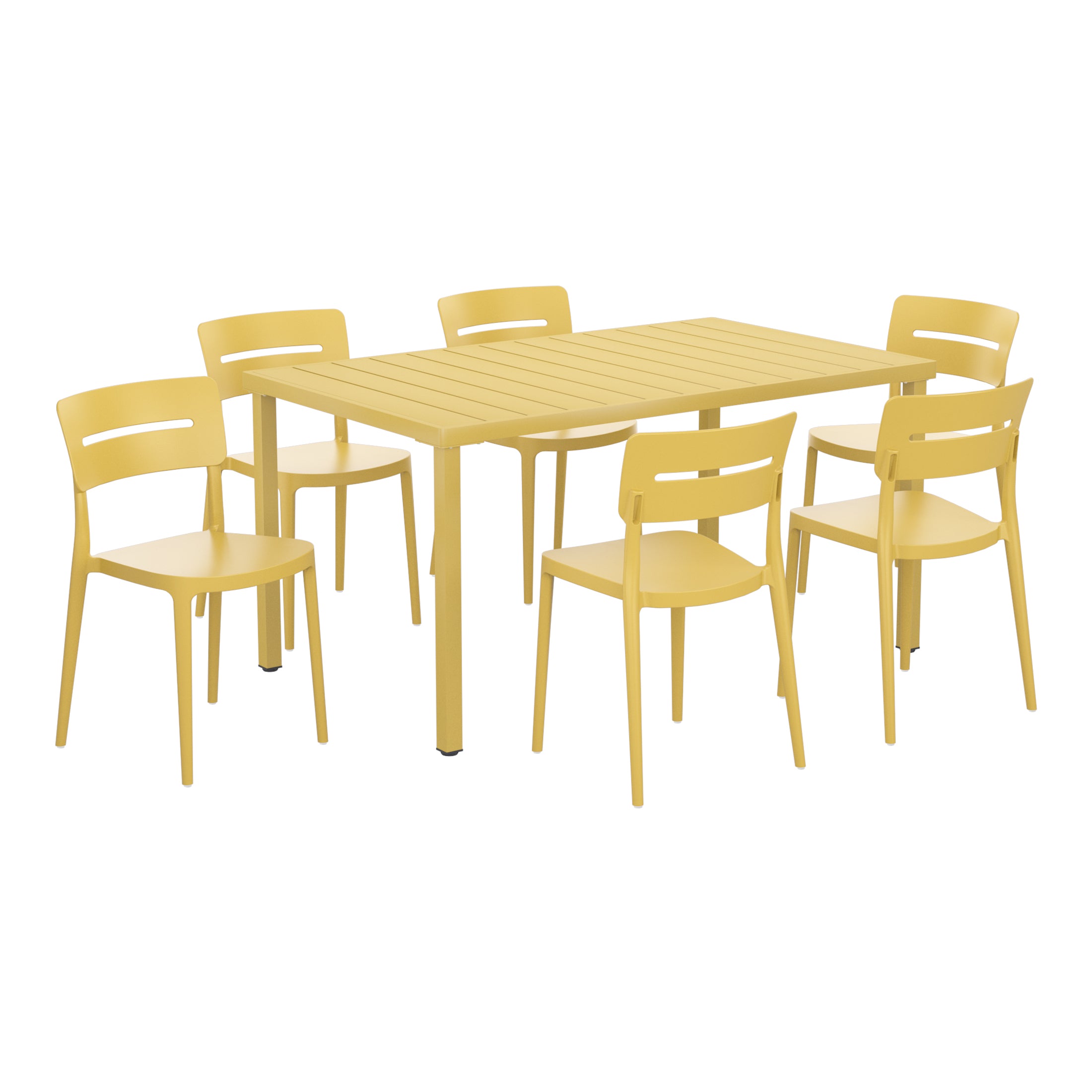 Playa 7-Piece Outdoor Rectangular Metal Patio Dining Table Set With Stackable Patio Chairs