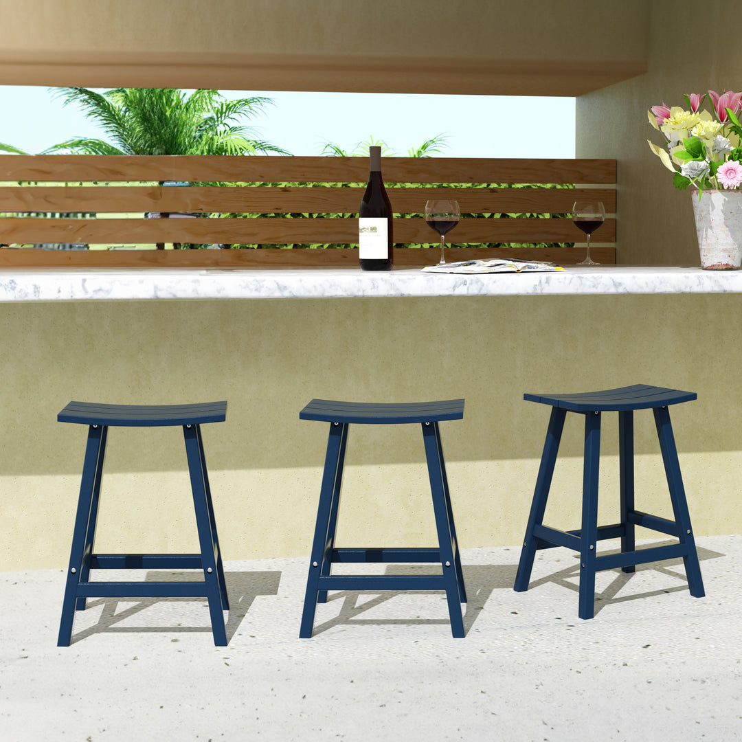 Malibu 24" HDPE Outdoor Patio Counter Height Bar Stools (Set of 3)