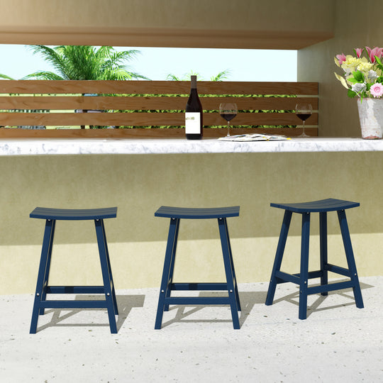 Malibu 24" HDPE Outdoor Patio Counter Height Bar Stools (Set of 3)