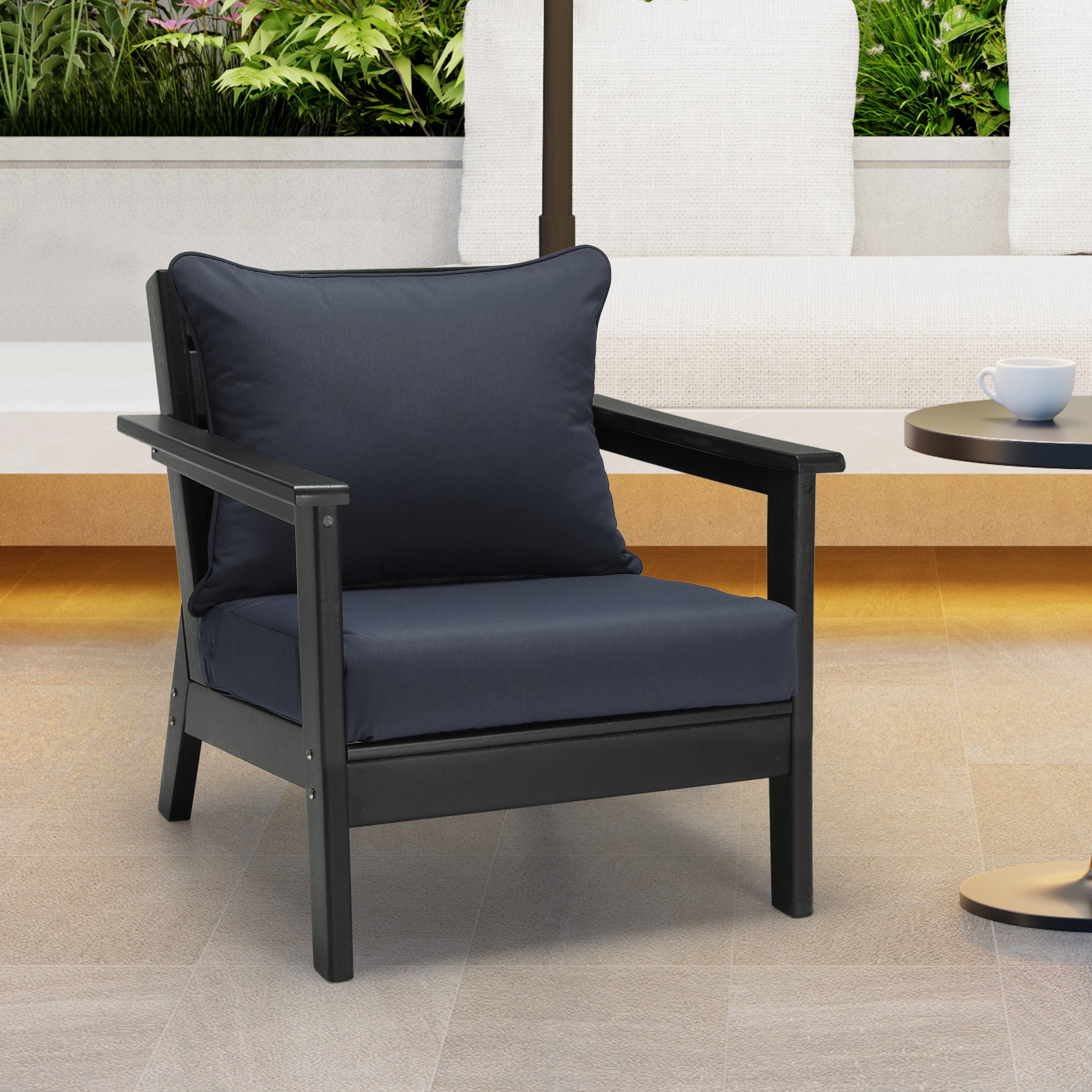 Solace Water Repellent Outdoor 2-Piece Deep Set Patio Seat Back Chair Cushions, 25" x 25"