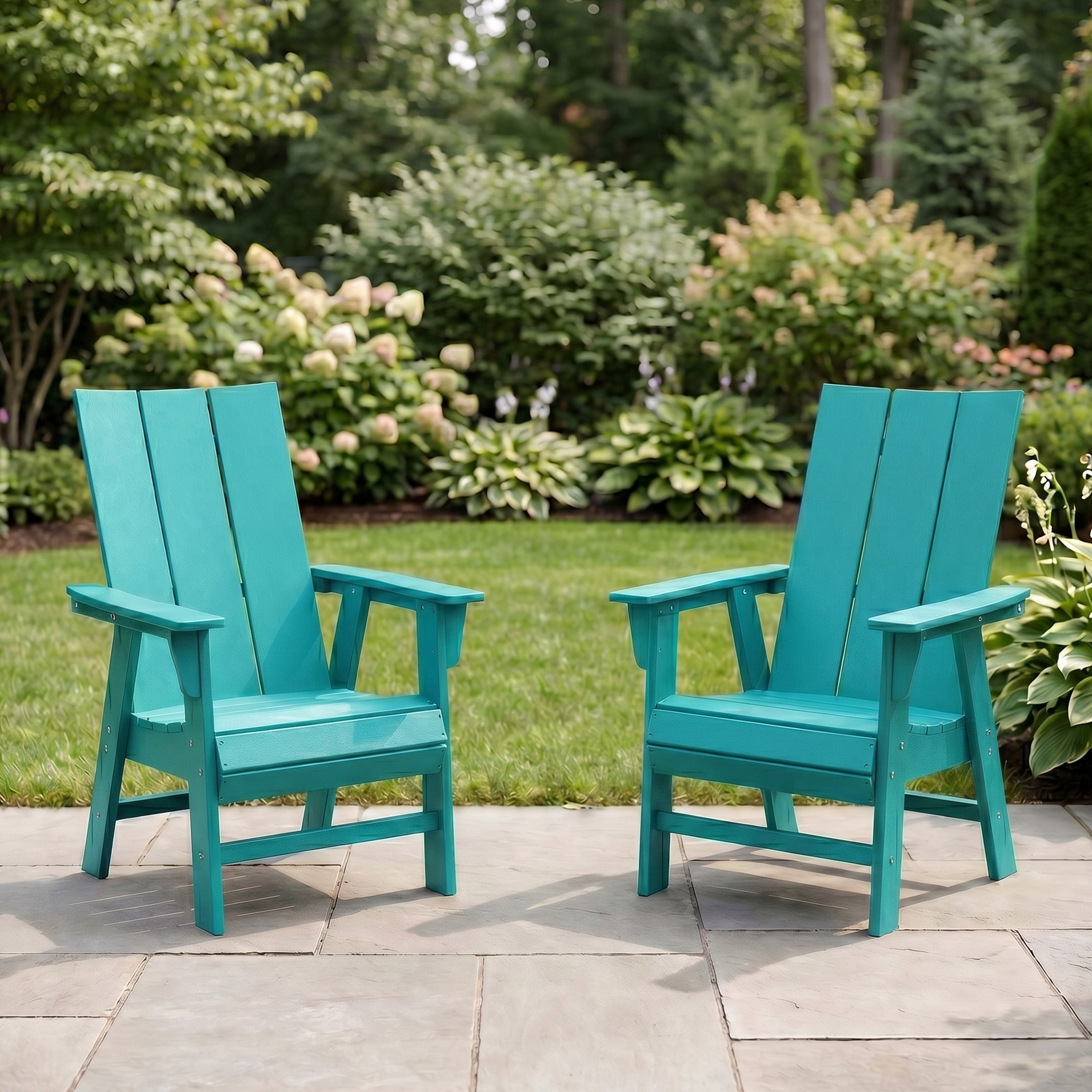 Ashore Outdoor Patio HDPE Plastic Modern Adirondack Dining Chairs (Set of 2)