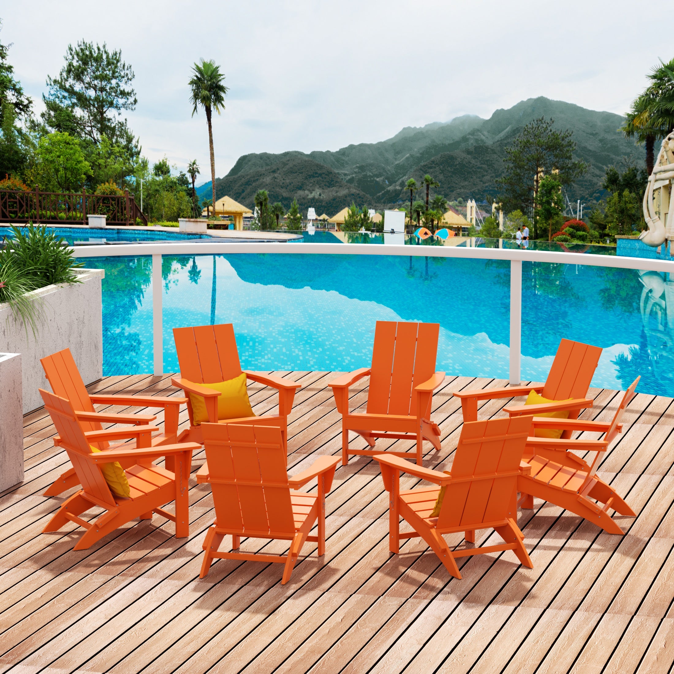 Ashore Modern Poly Folding Adirondack Chair Set (Set of 8)