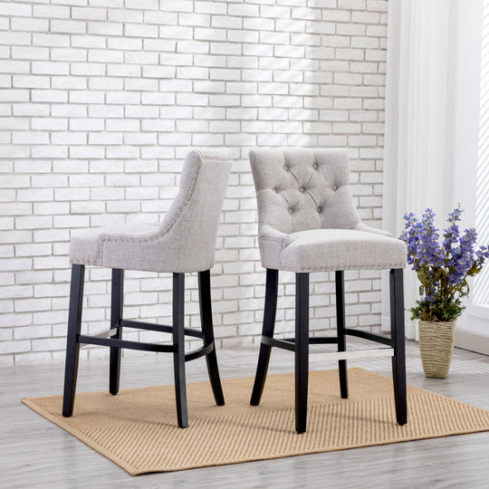 Hayes 29" Upholstered Tufted Wood Bar Stool (Set of 2), Black