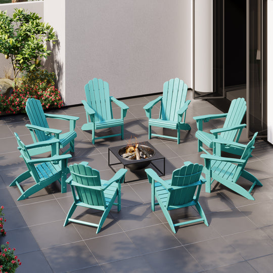 Highland Outdoor Patio HDPE Adirondack Chairs With Cup Holders (Set of 8)