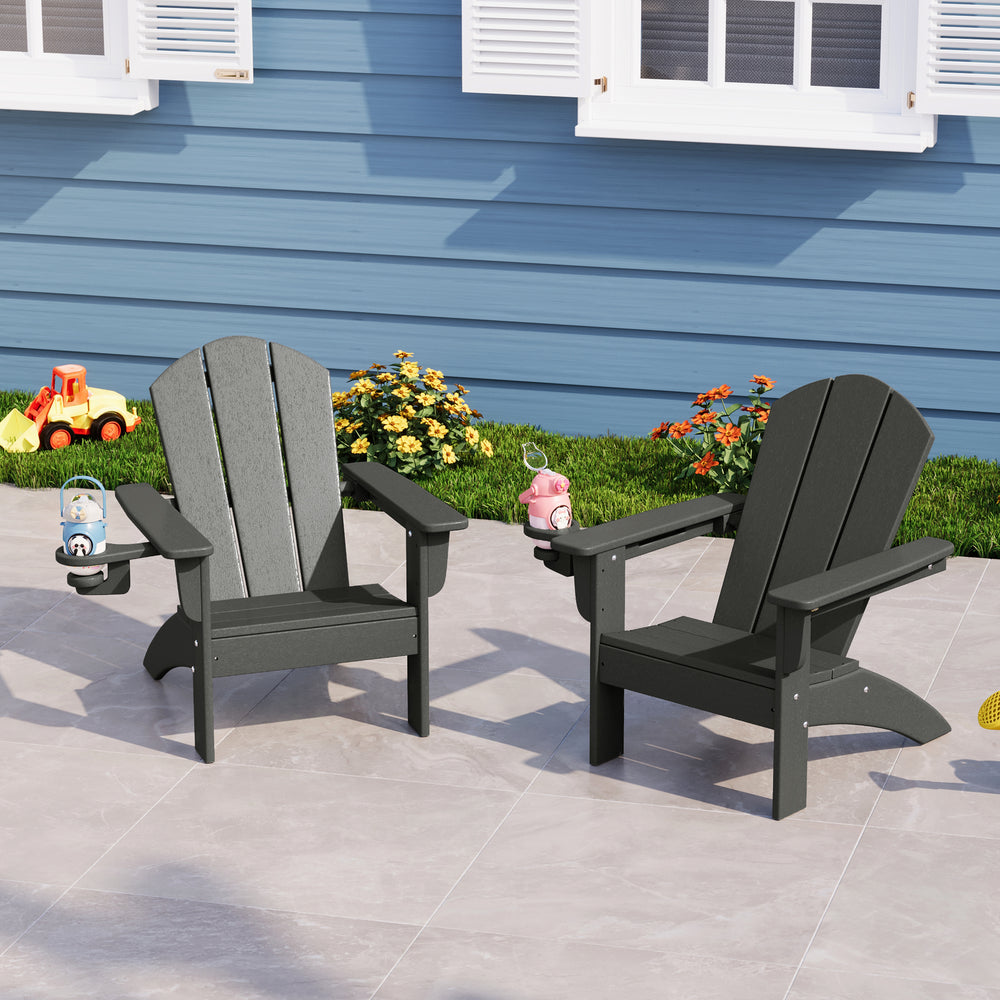 Malibu Kids Outdoor HDPE Plastic Adirondack Patio Chairs with Cup Holders (Set of 2)