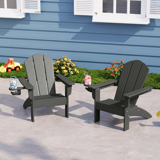 Malibu Kids Outdoor HDPE Plastic Adirondack Patio Chairs with Cup Holders (Set of 2)