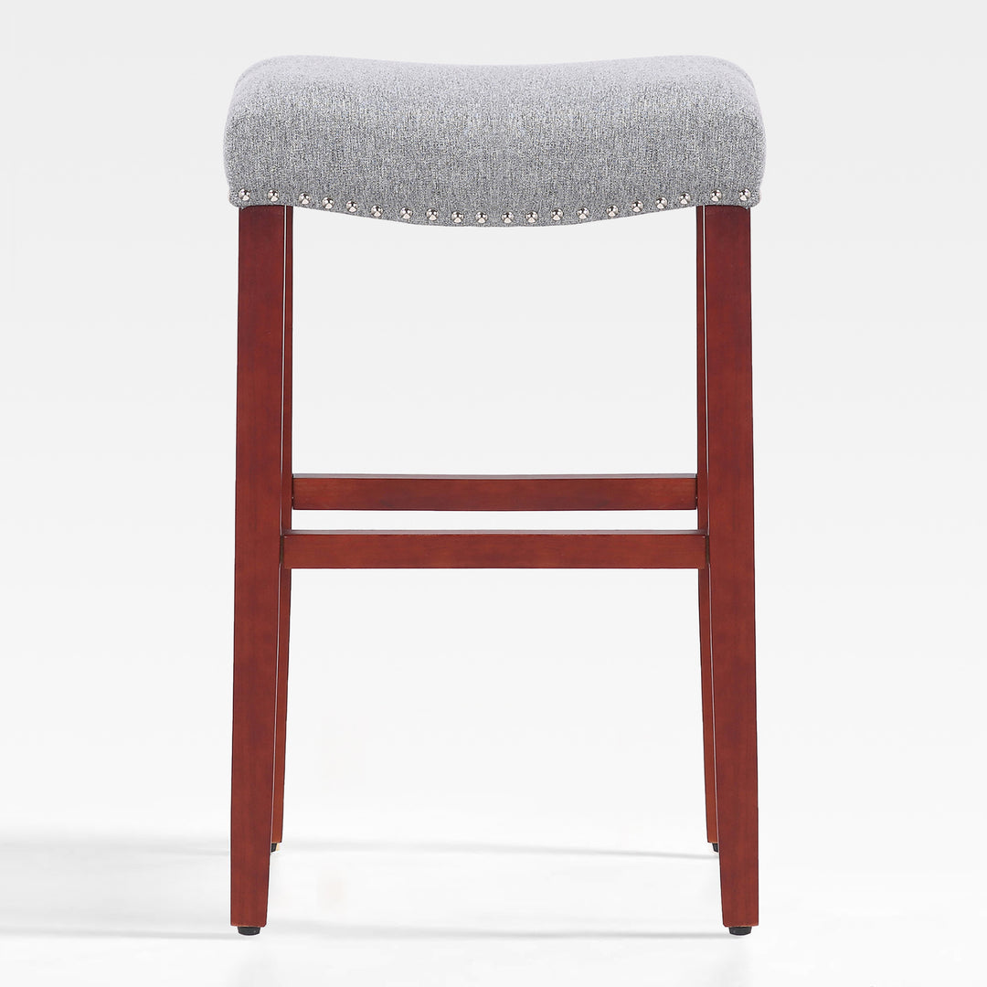 Lenox 29" upholstered nail head bar counter stools with Cherry Red color legs