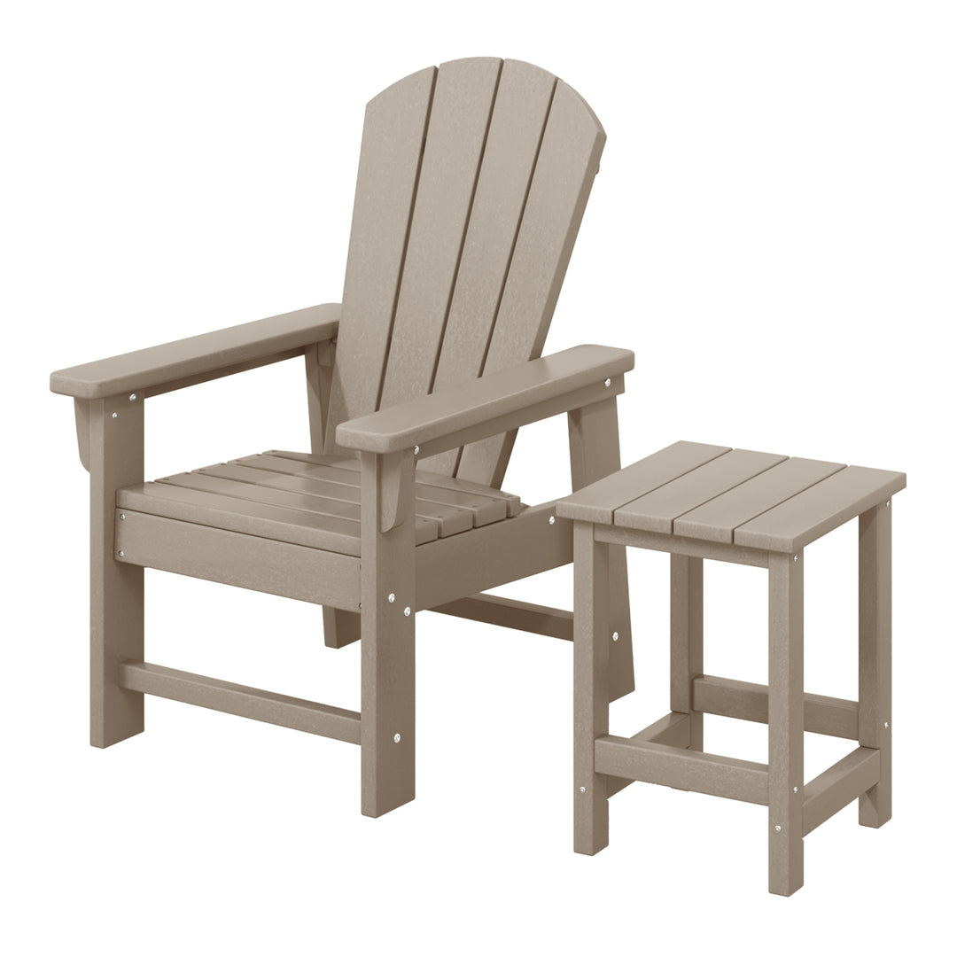 Malibu 2-Piece Kids Outdoor HDPE Adirondack Chair With Square Side Table Set