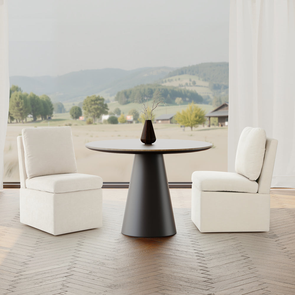 Soho Modern Upholstered Chenille Armless Dining Chairs With Casters (Set of 2)