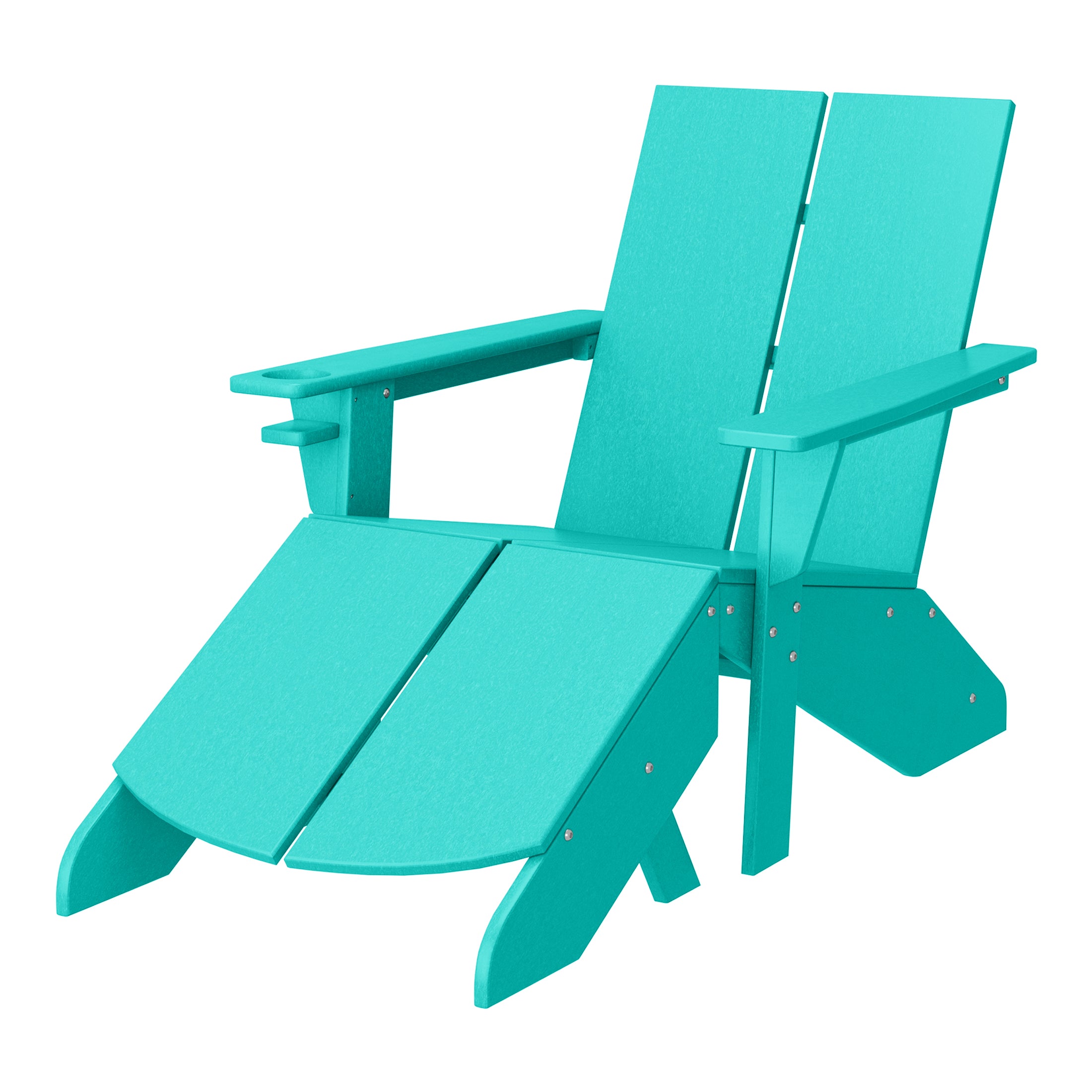 Riviera Outdoor HDPE Modern Adirondack Chair with Folding Patio Ottoman and Cup Holder