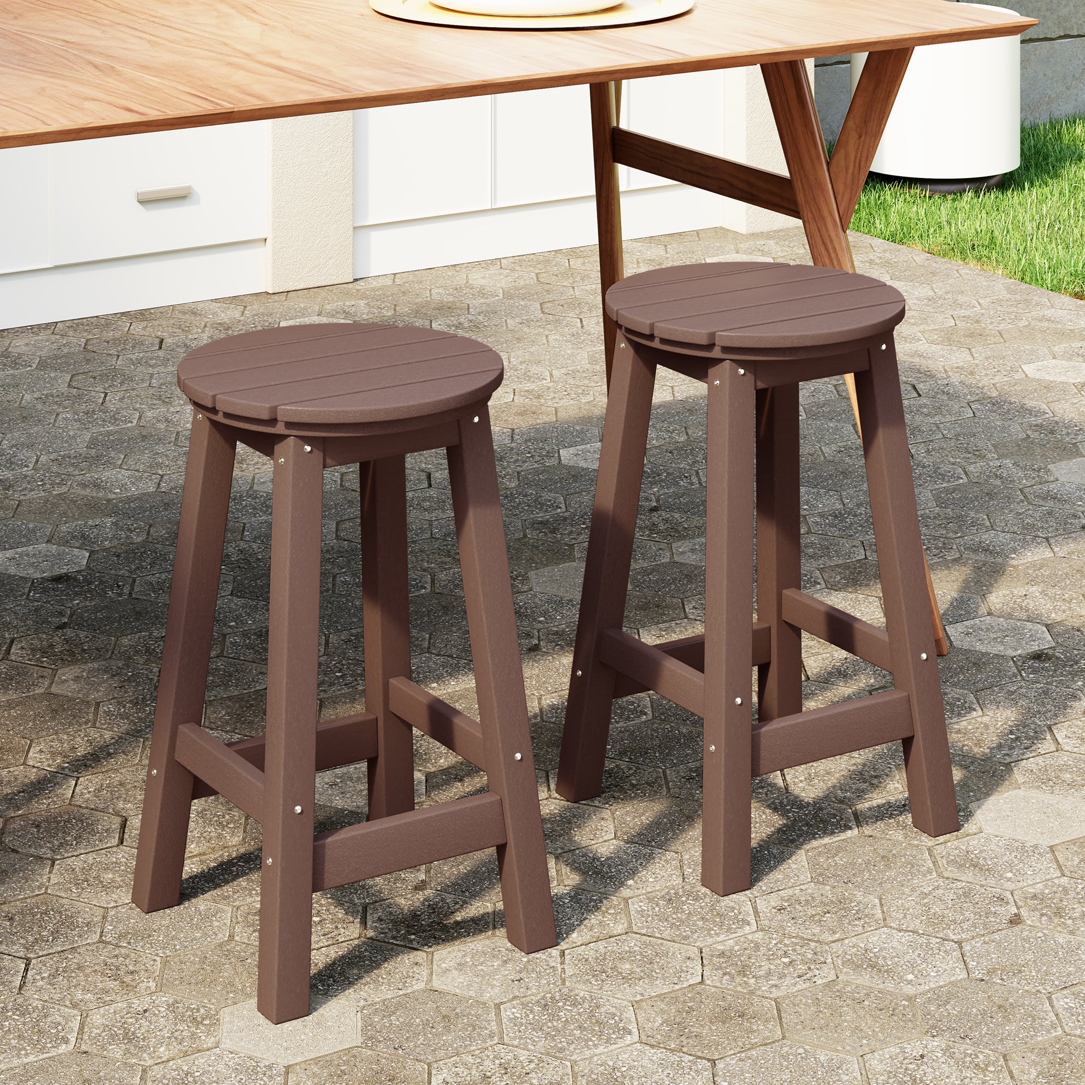 Malibu 24" HDPE Outdoor Patio Round Counter Height Bar Stool Set of 2